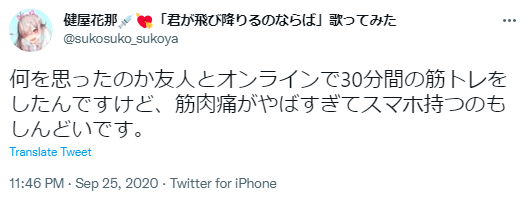 健屋花那 筋肉痛