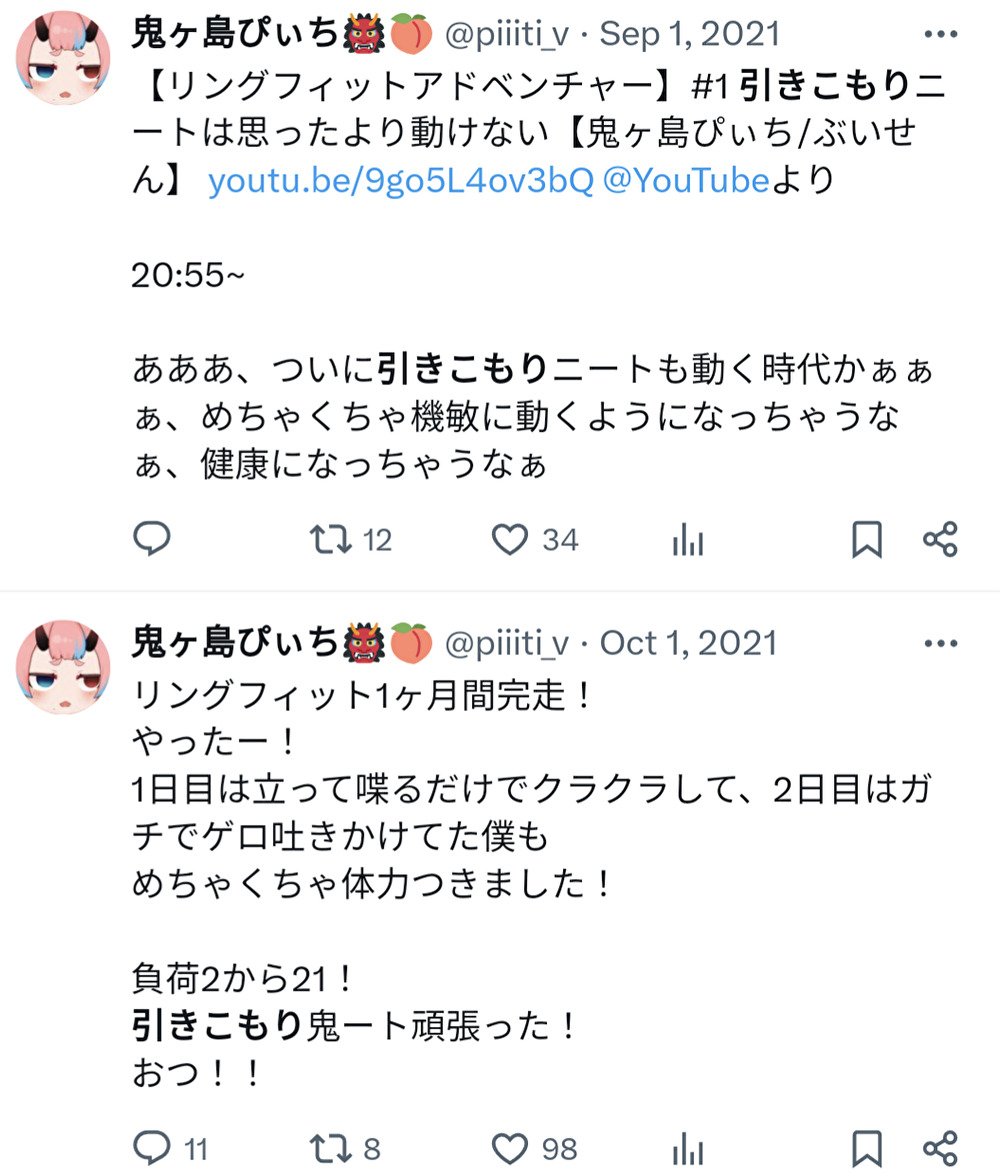 鬼ヶ島ぴぃち,引きこもり,ニート